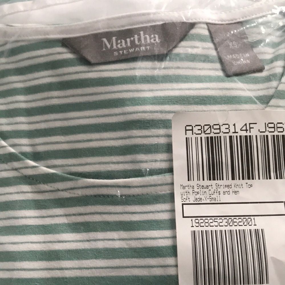 Martha Stewart Striped Poplin Cuffs and Hem Knit Top - Picture 5 of 6